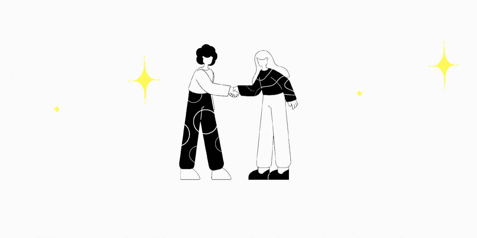 A drawn image of two women shaking hands
